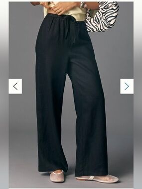 Maeve Black Linen Wide-Leg Drawstring Pants